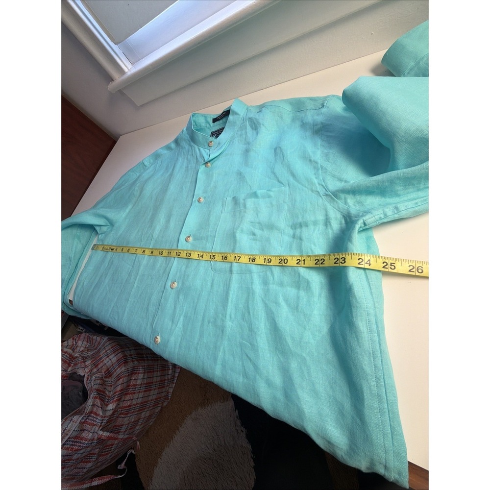 Paul Frederick Shirt Mens Large Blue Pure Linen Long Sleeve Dress Casual Preppy - Picture 4 of 5